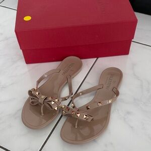 Valentino Women's Beige Sandals with Gold Studs